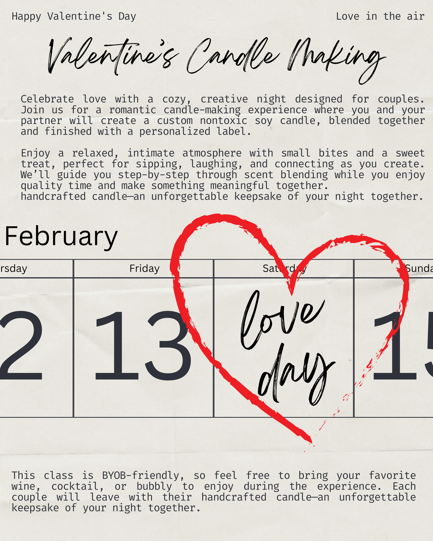 Valentine's Day Couple Candle Making Night 2/14/26 6-8pm